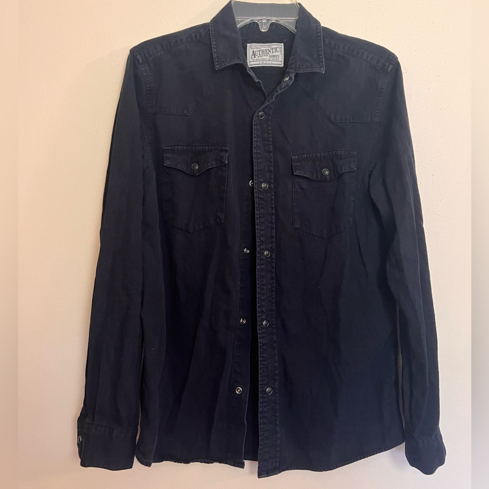 Black Authentic Work Worn Garment Brand Long Sleeve Shirt Size Small